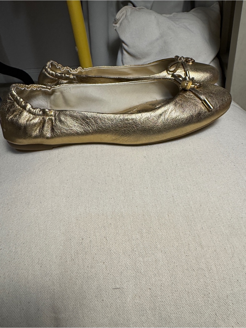Michael Kors Gold Leather Ballet Flats with Bow - Picture 7 of 8